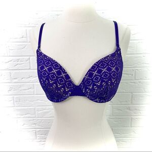 Victoria’s Secret Lined Perfect Coverage Blue Mesh Lace Bra Size 34C